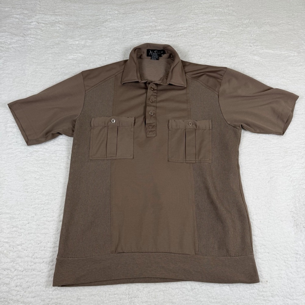 Alan Stuart Mens Medium Knit Design Short Sleeve Banded Hem Polo Shirt Vintage